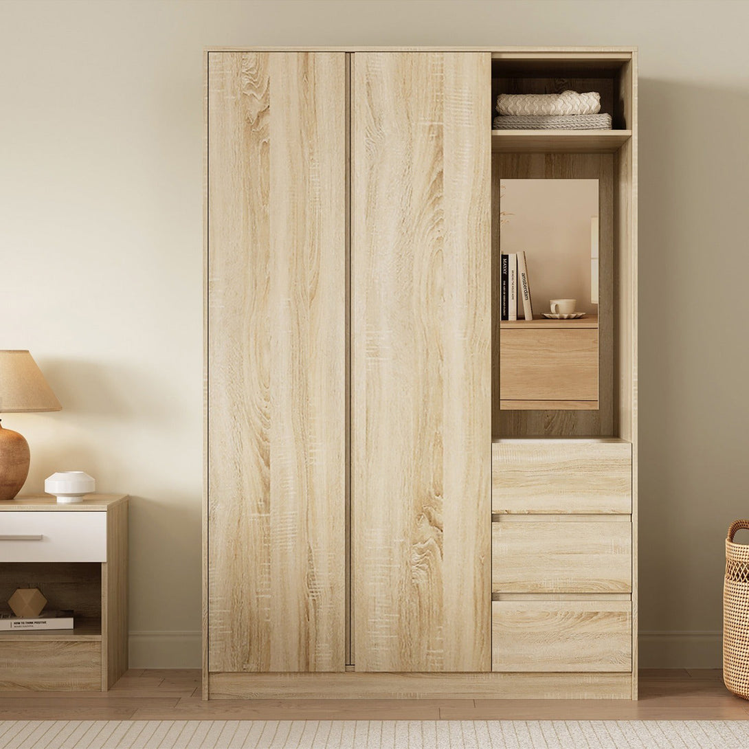 Julia 2 Door Wardrobe With 3 Drawers - Oak