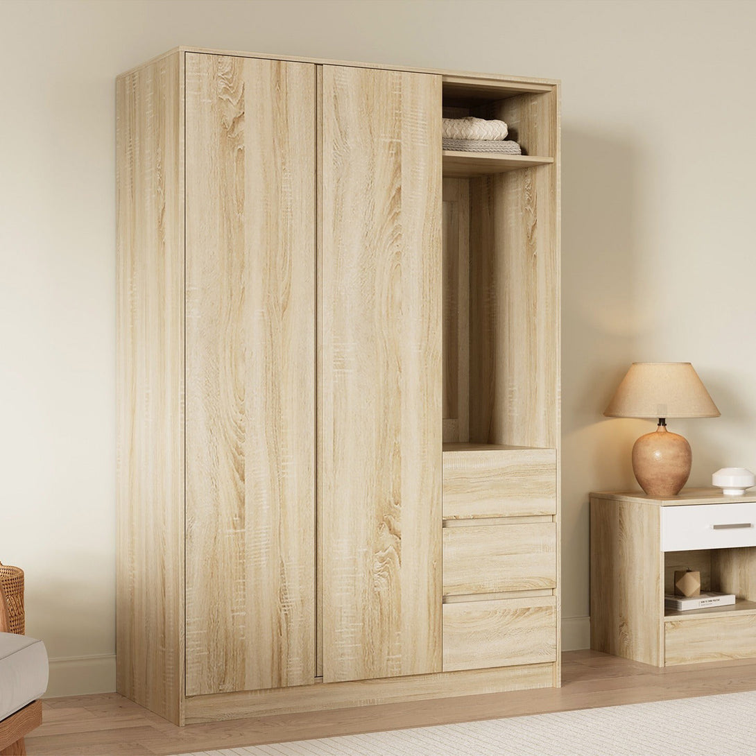 Julia 2 Door Wardrobe With 3 Drawers - Oak