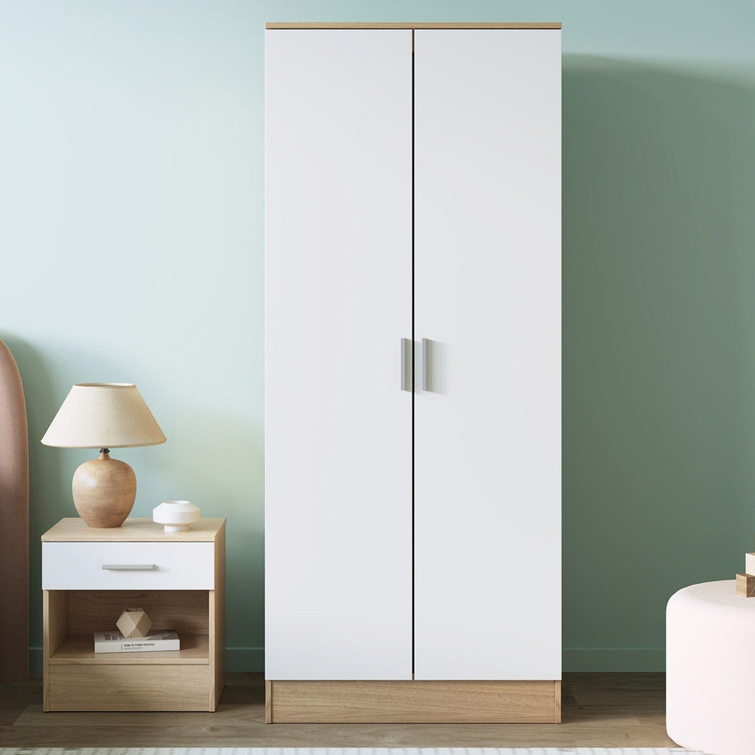 Miller 2 Door Wardrobe - Light Teak + White