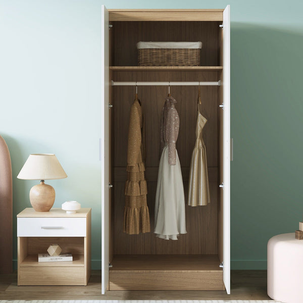 Miller 2 Door Wardrobe - Light Teak + White