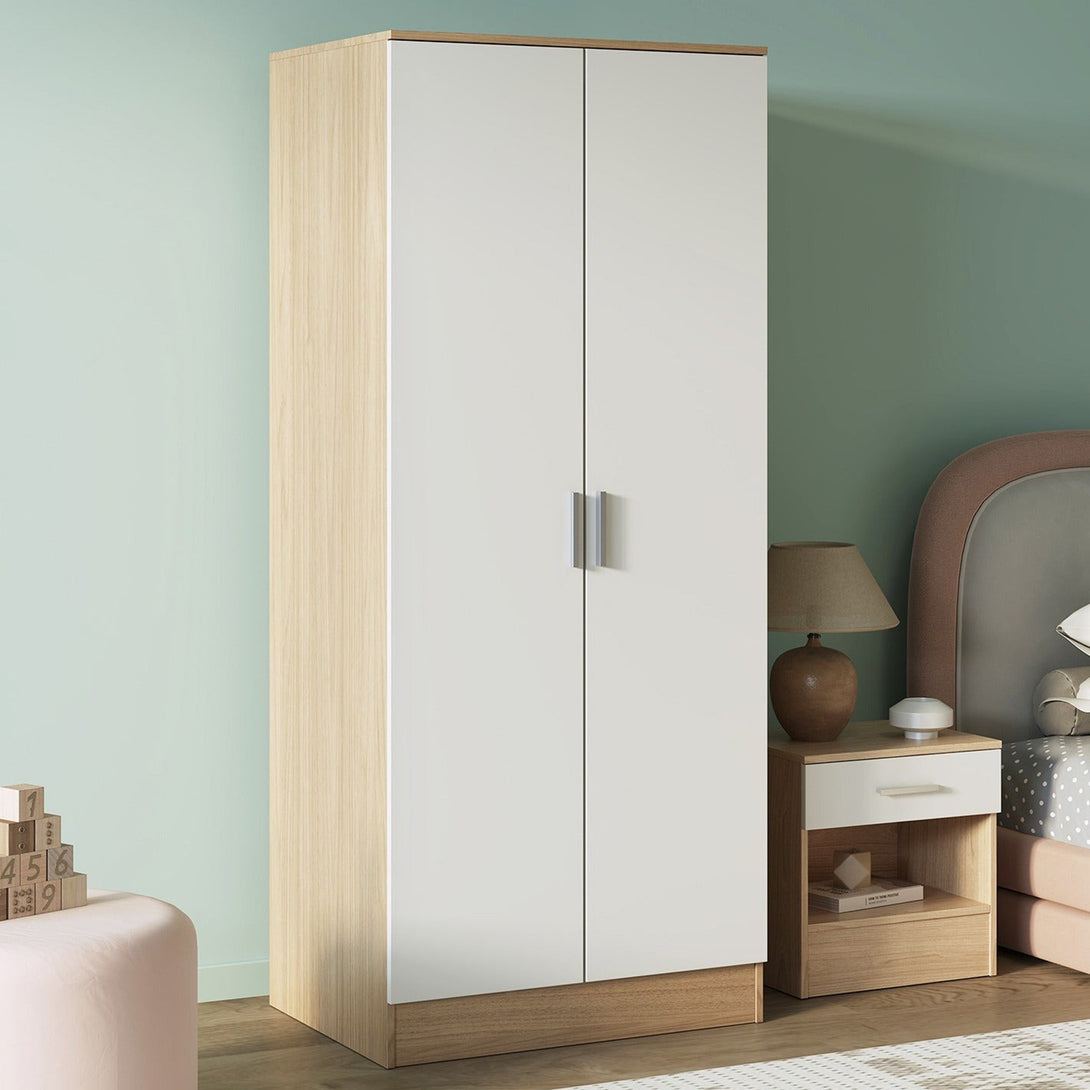 Miller 2 Door Wardrobe - Light Teak + White