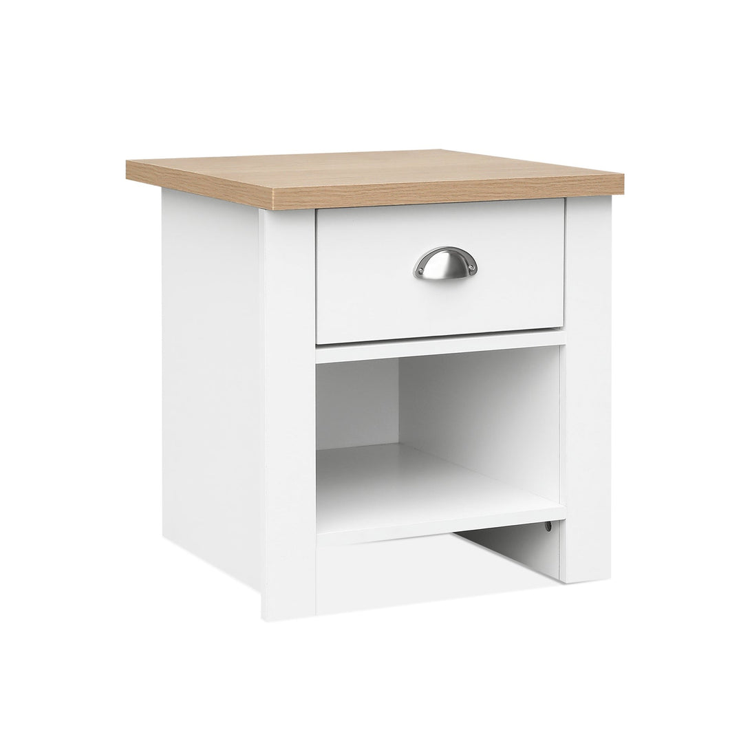 Tegan Bedside Table - Light Teak + White
