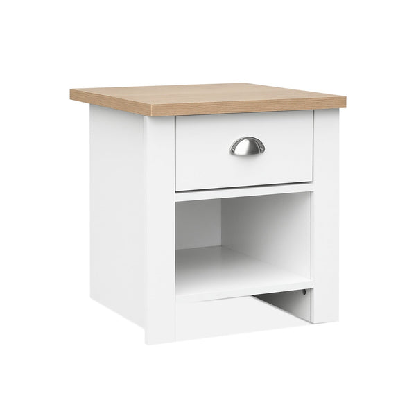 Tegan Bedside Table - Light Teak + White