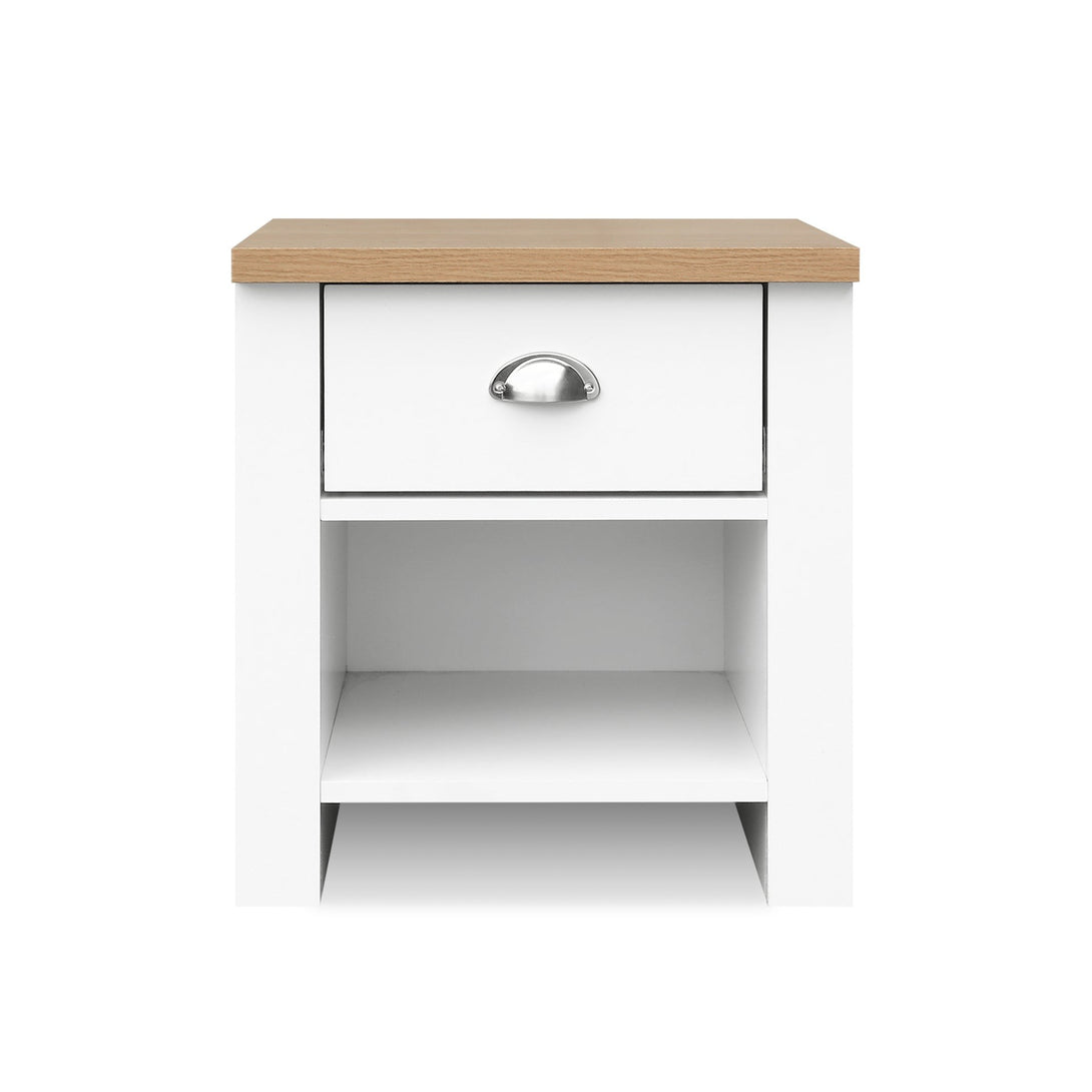 Tegan Bedside Table - Light Teak + White