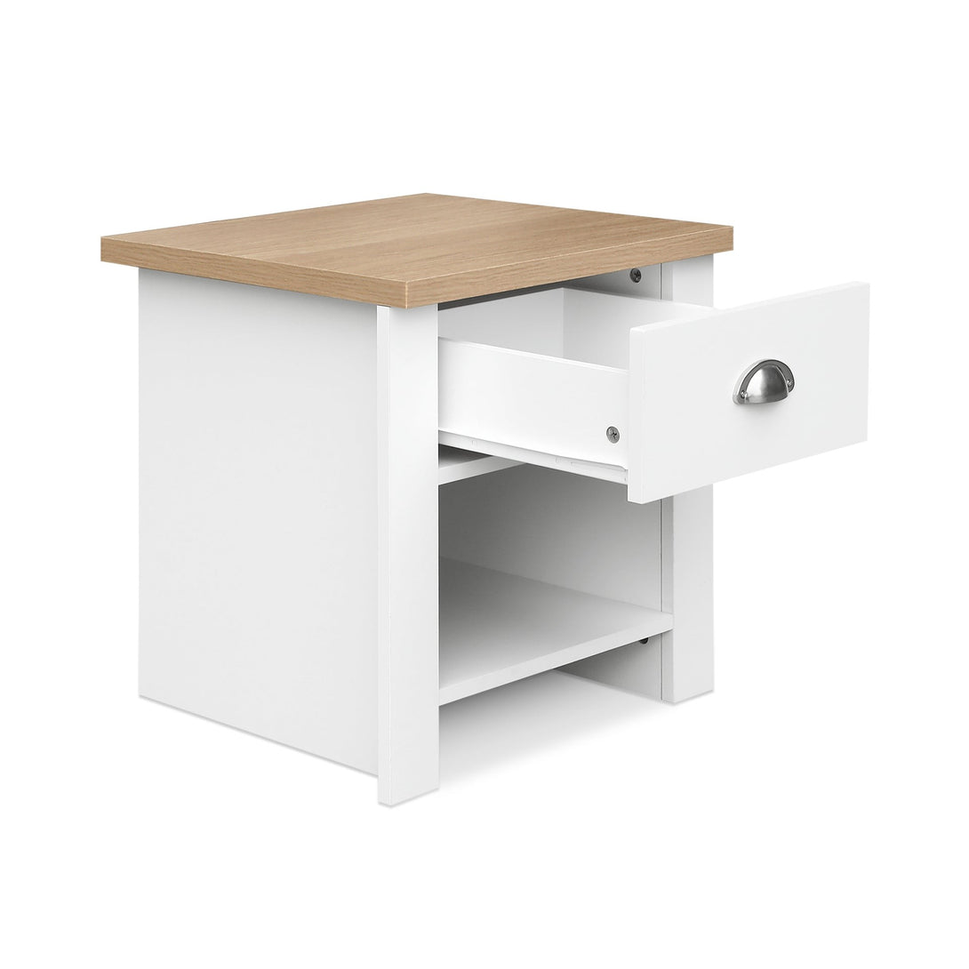Tegan Bedside Table - Light Teak + White
