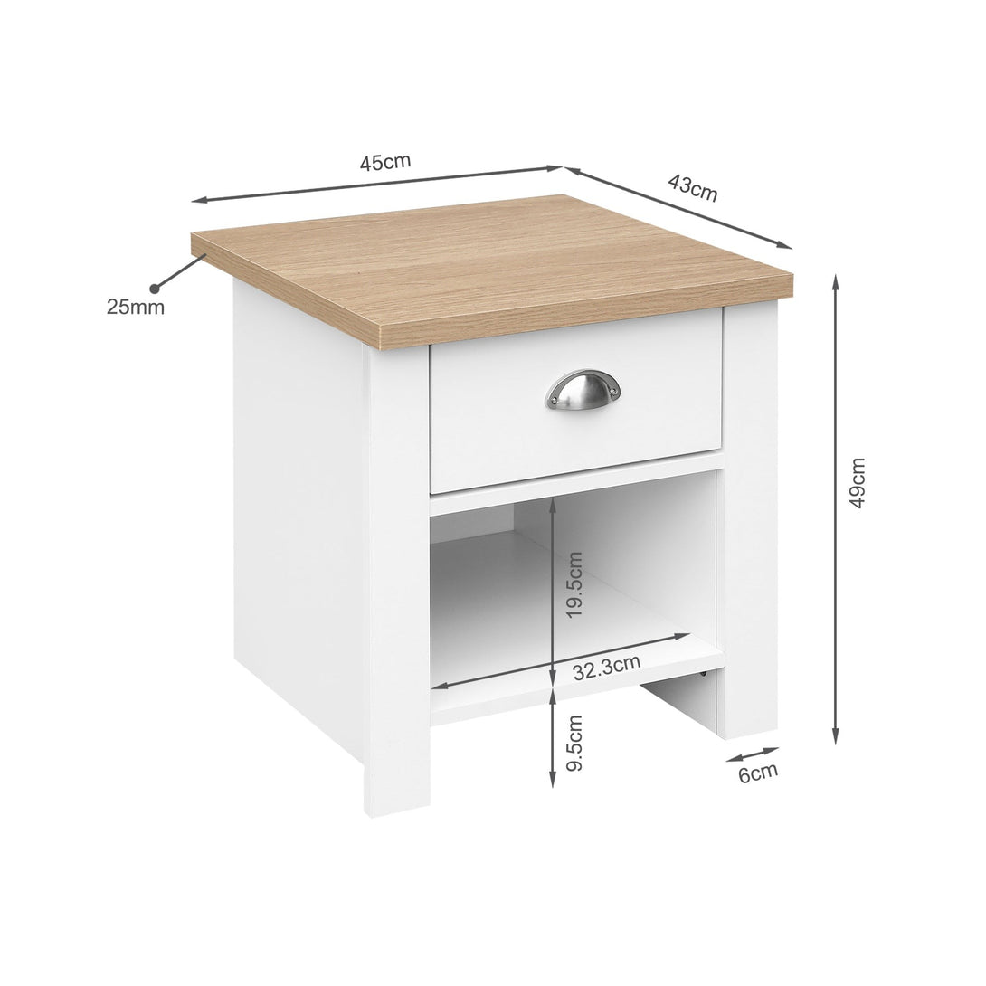 Tegan Bedside Table - Light Teak + White