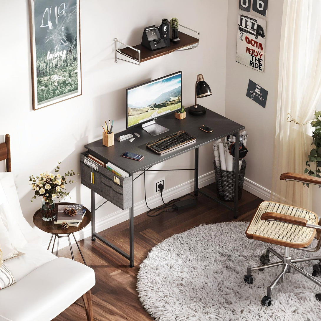 Cayden 100cm Computer Desk with Storage Bag - Black