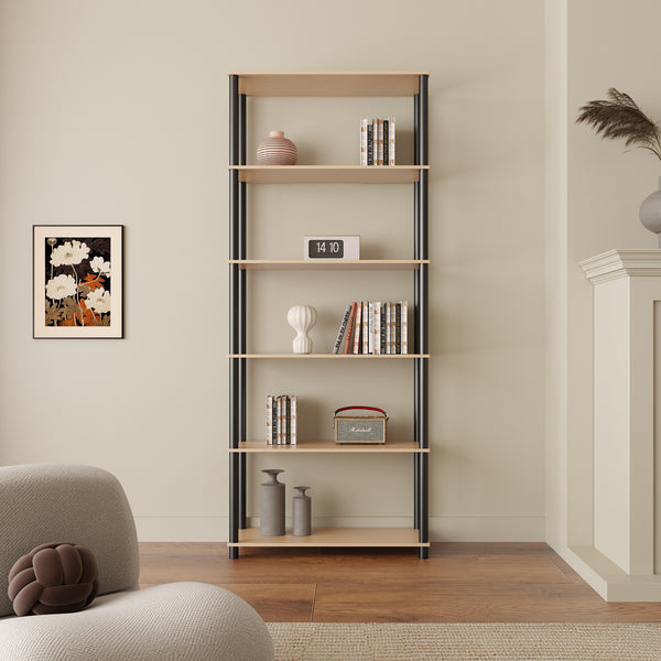 Horeke 6 Tier Flexi Storage Rack - Oak + Black