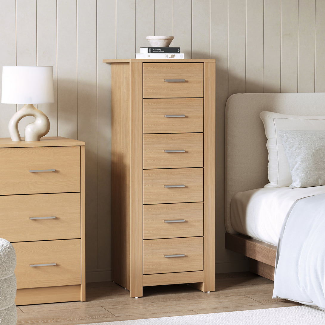 Olsen 6 Drawers Slim Tallboy - Oak