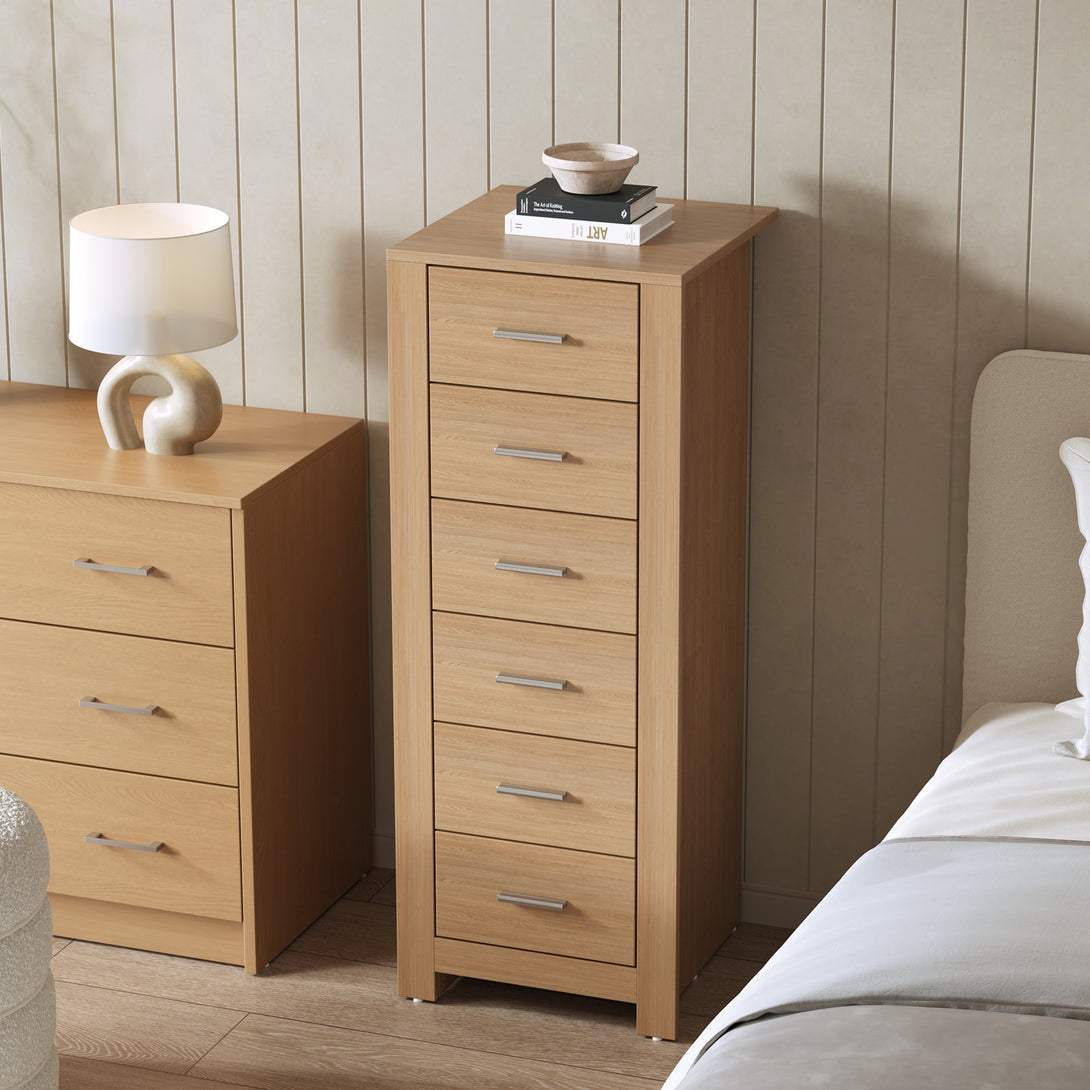 Olsen 6 Drawers Slim Tallboy - Oak