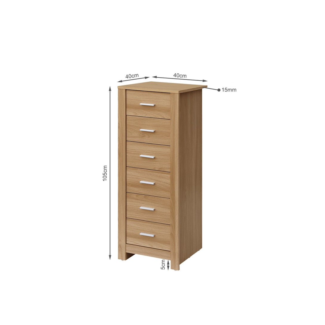Olsen 6 Drawers Slim Tallboy - Oak