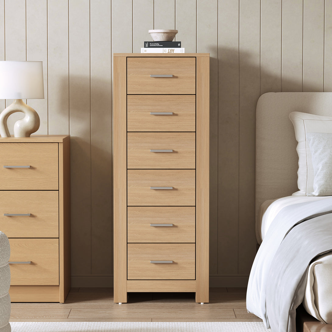 Olsen 6 Drawers Slim Tallboy - Oak