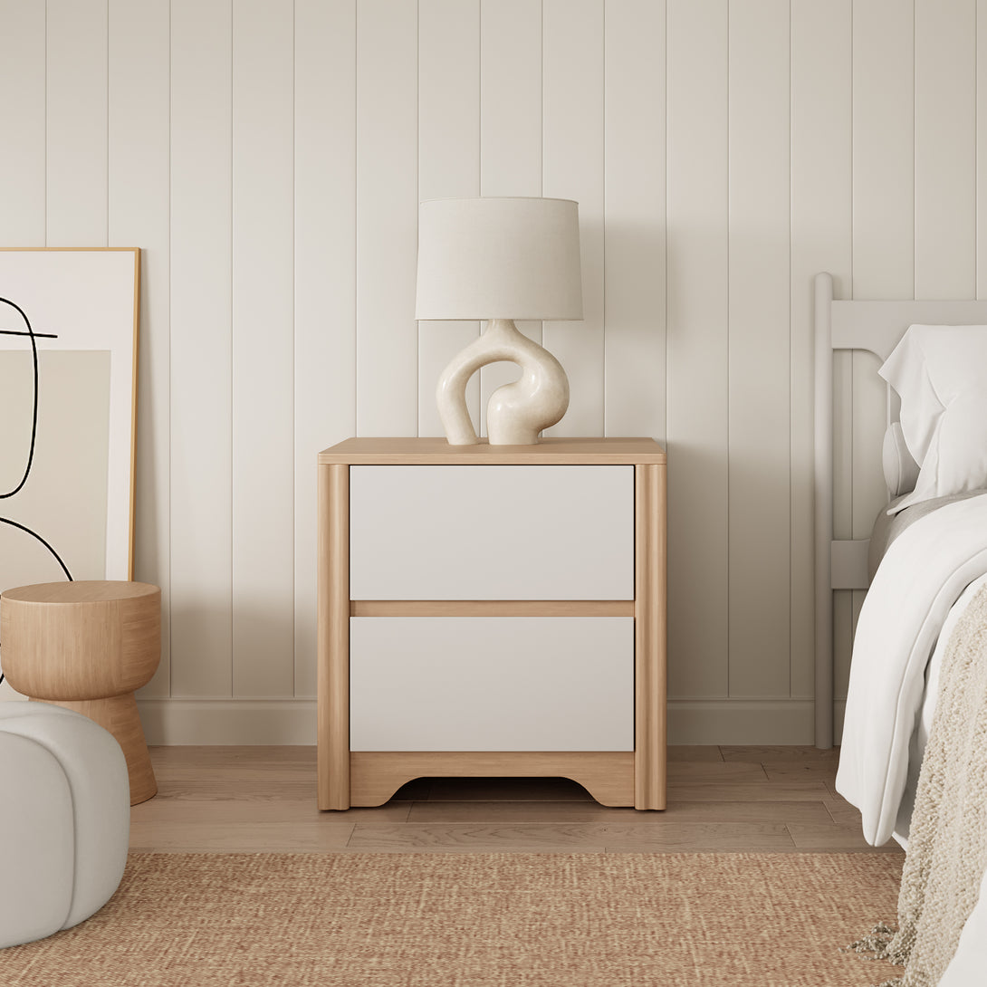 Harlee Bedside Table - Oak + White