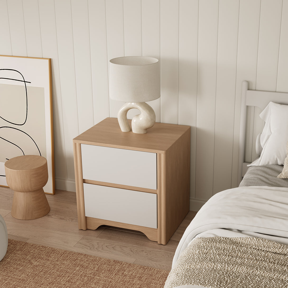 Harlee Bedside Table - Oak + White