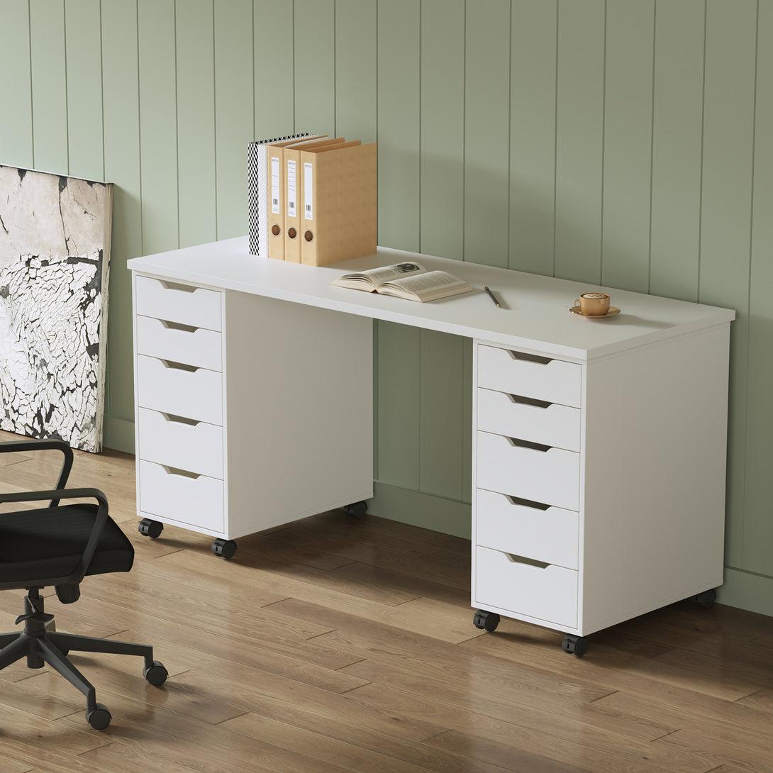 Miles 160cm Computer Desk With Drawers - White