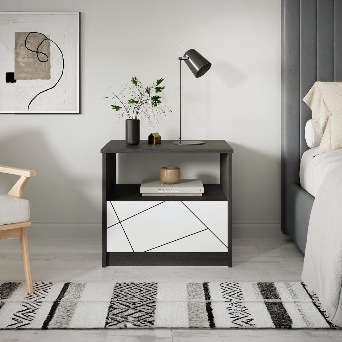 Dustin Bedside Table - Oak Grey + White
