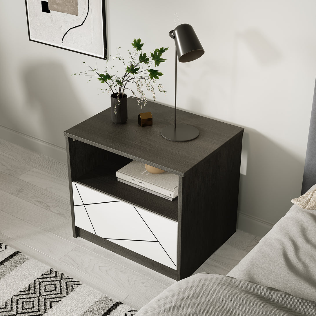 Dustin Bedside Table - Oak Grey + White
