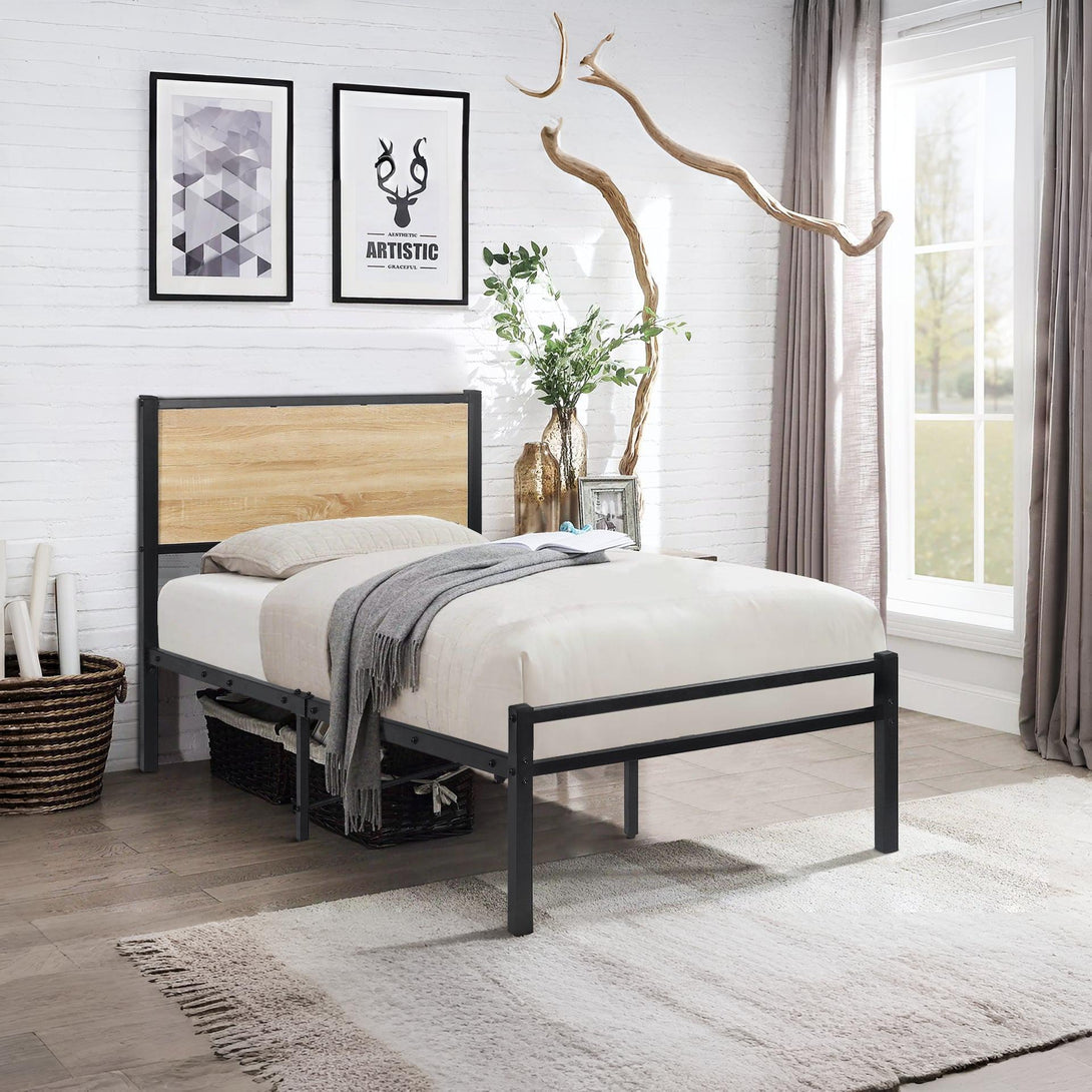 Bella Single Bed Frame - Oak + Black