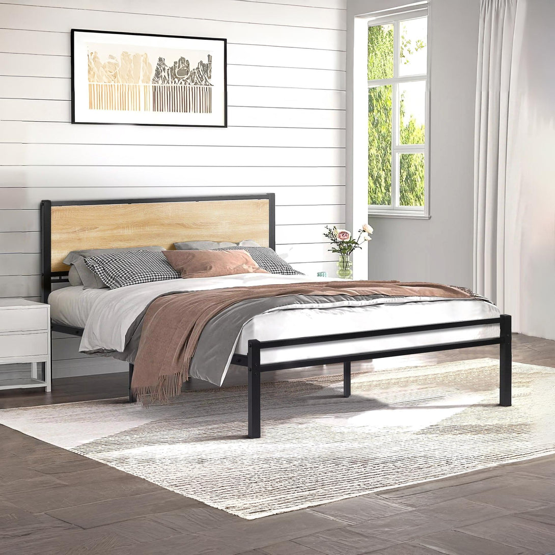 Bella Double Bed Frame - Oak + Black