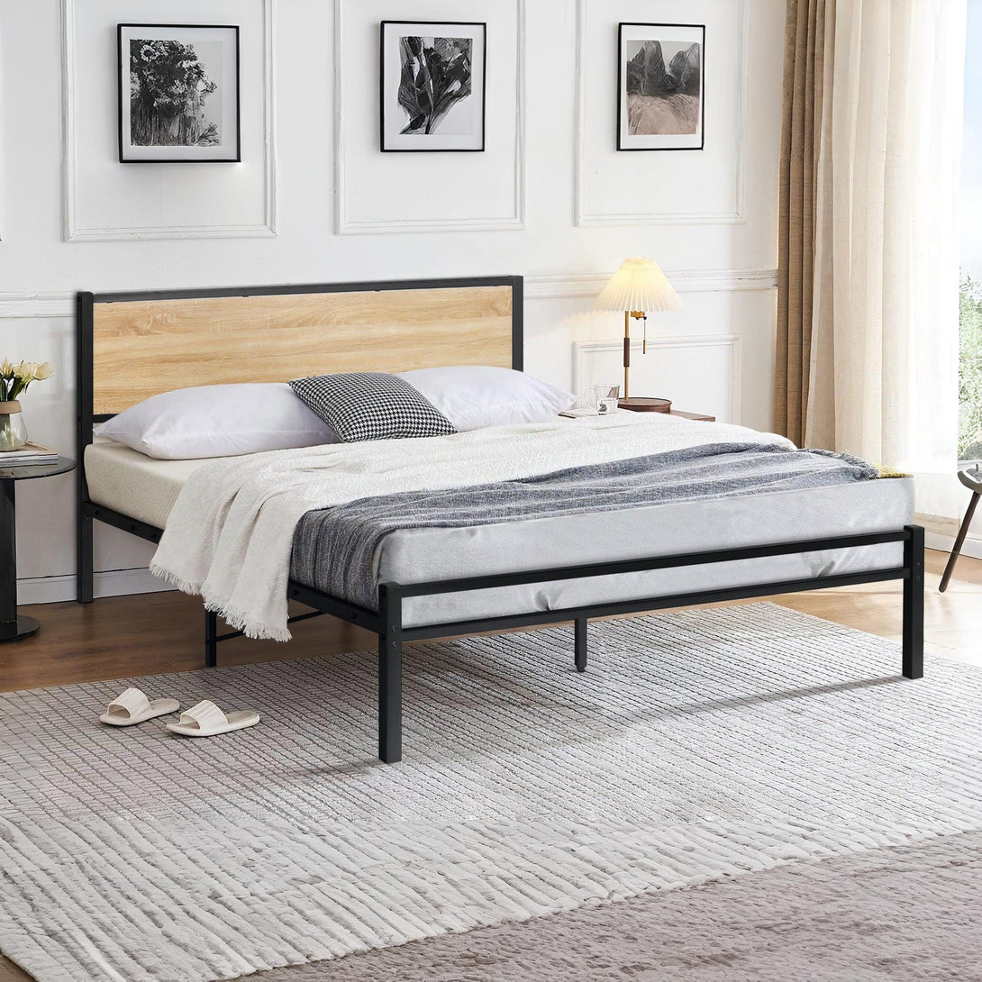 Bella Queen Bed Frame - Oak + Black