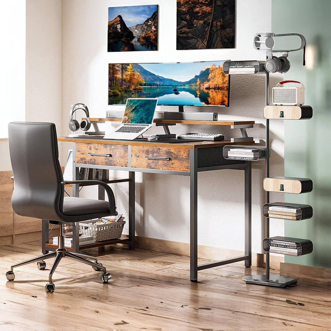 Gael 100cm Computer Desk with 2 Drawers - Rustic Brown