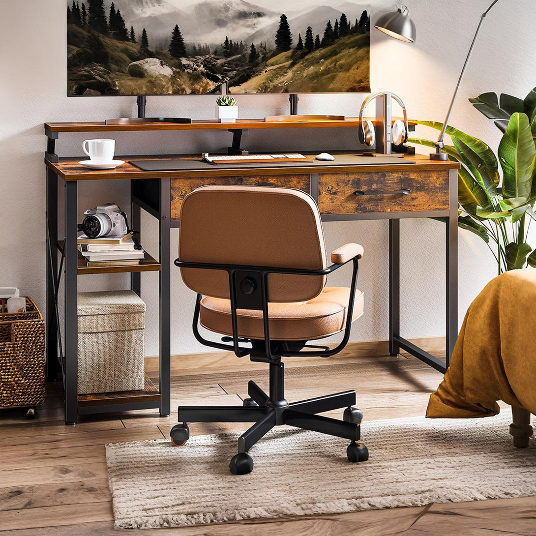 Gael 100cm Computer Desk with 2 Drawers - Rustic Brown