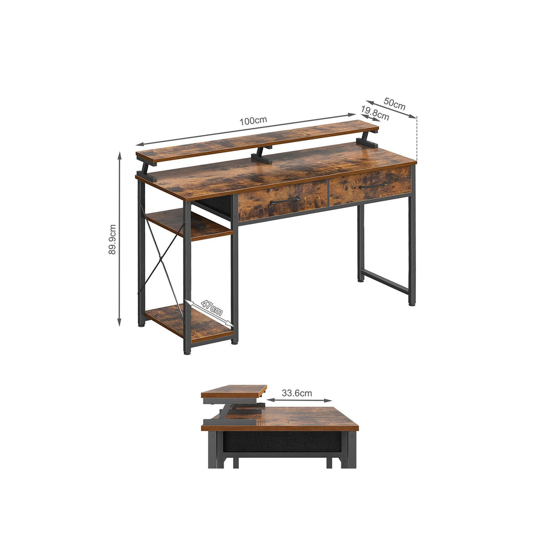Gael 100cm Computer Desk with 2 Drawers - Rustic Brown