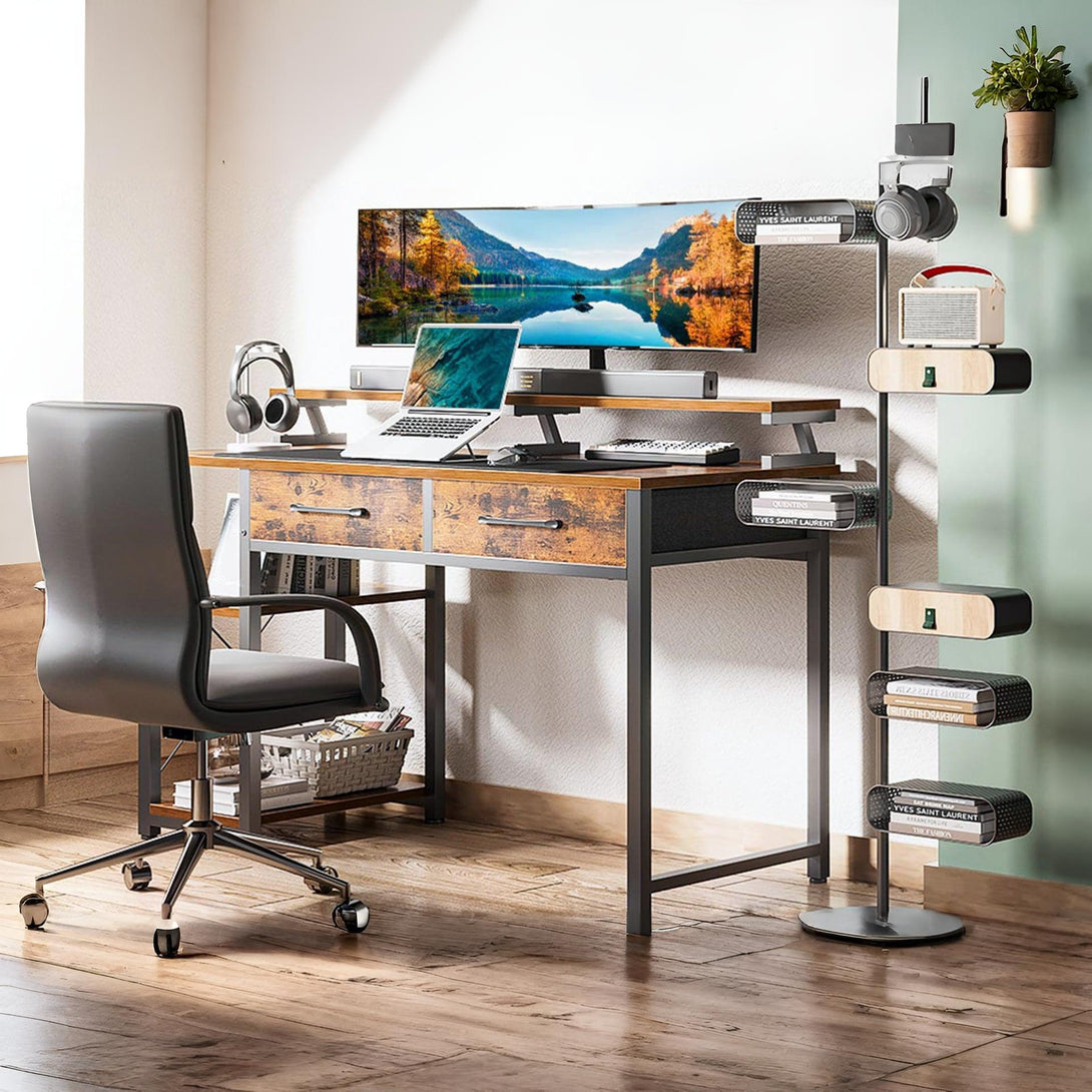 Gael 120cm Computer Desk with 2 Drawers - Rustic Brown