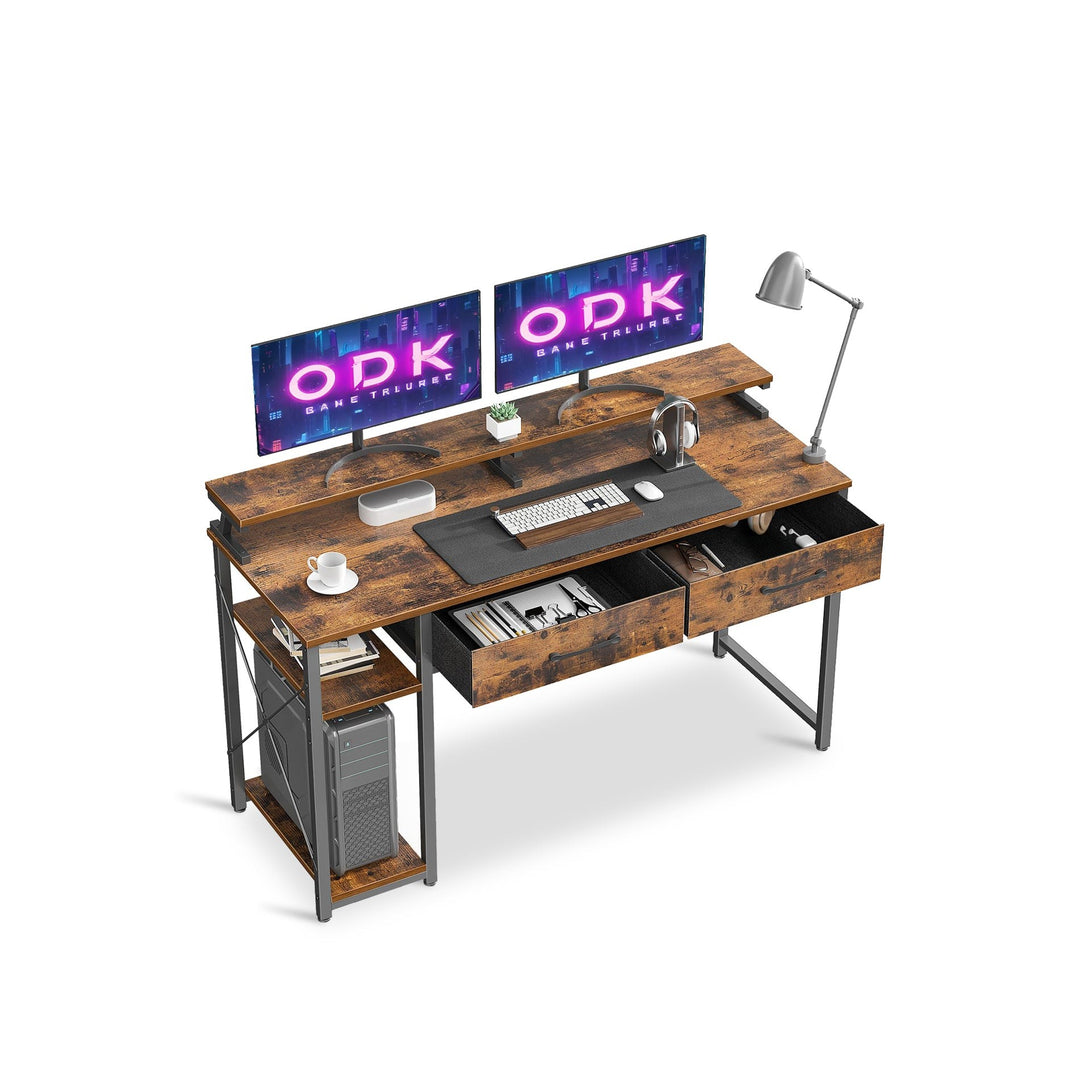 Gael 120cm Computer Desk with 2 Drawers - Rustic Brown