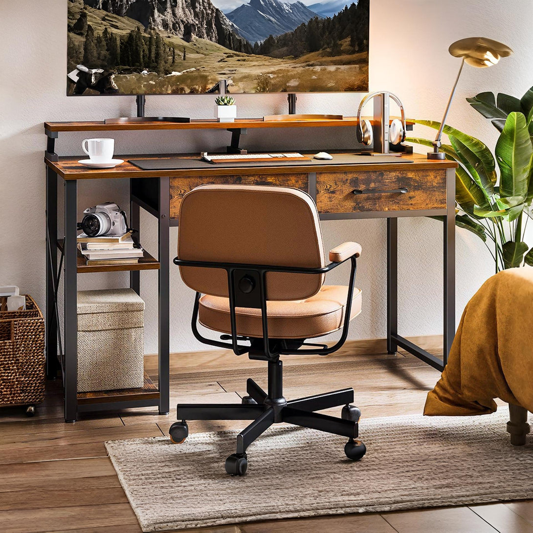 Gael 120cm Computer Desk with 2 Drawers - Rustic Brown