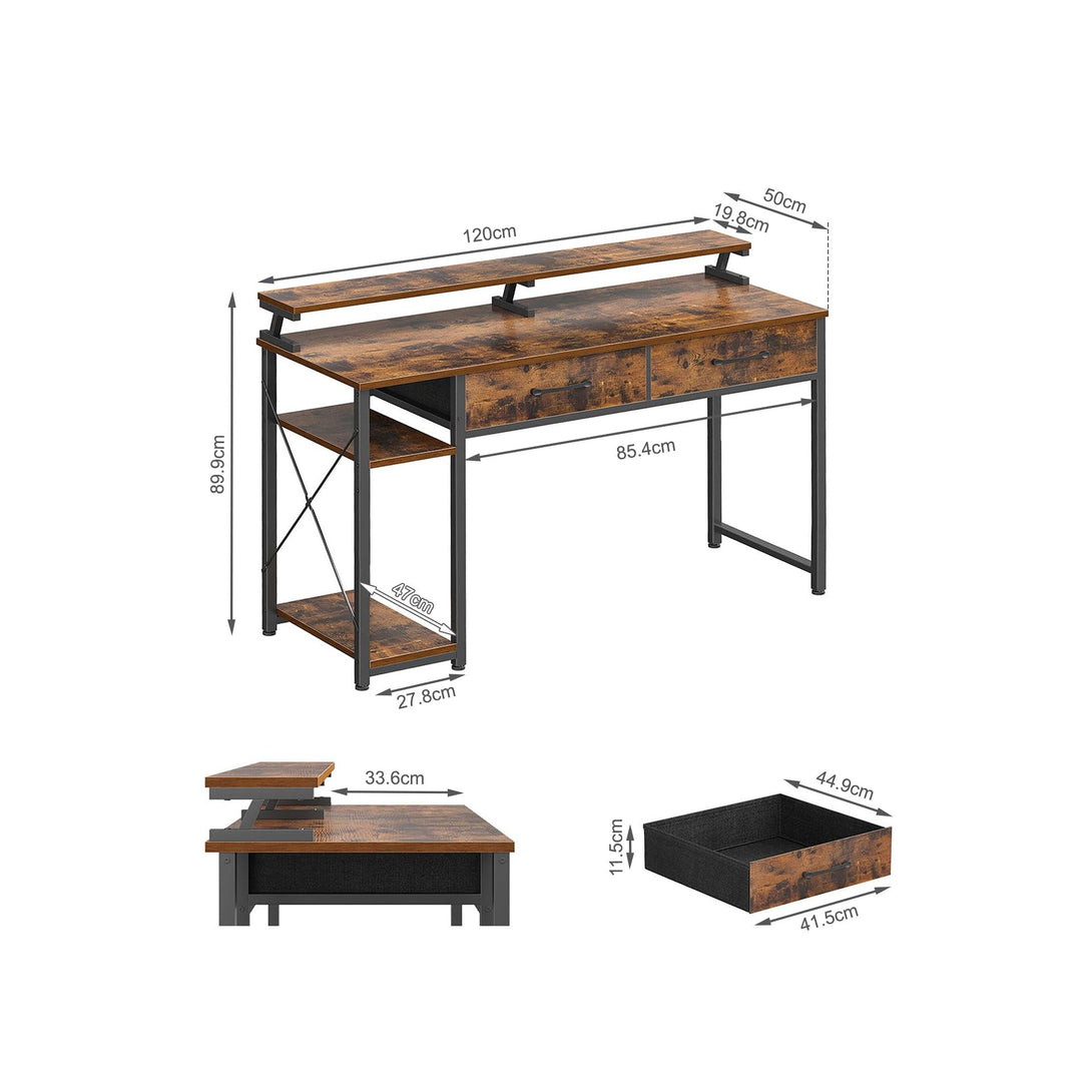 Gael 120cm Computer Desk with 2 Drawers - Rustic Brown