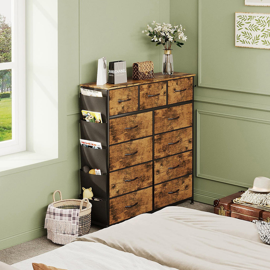 Paisley 11 Drawers Tallboy with Storage Bag - Rustic Brown