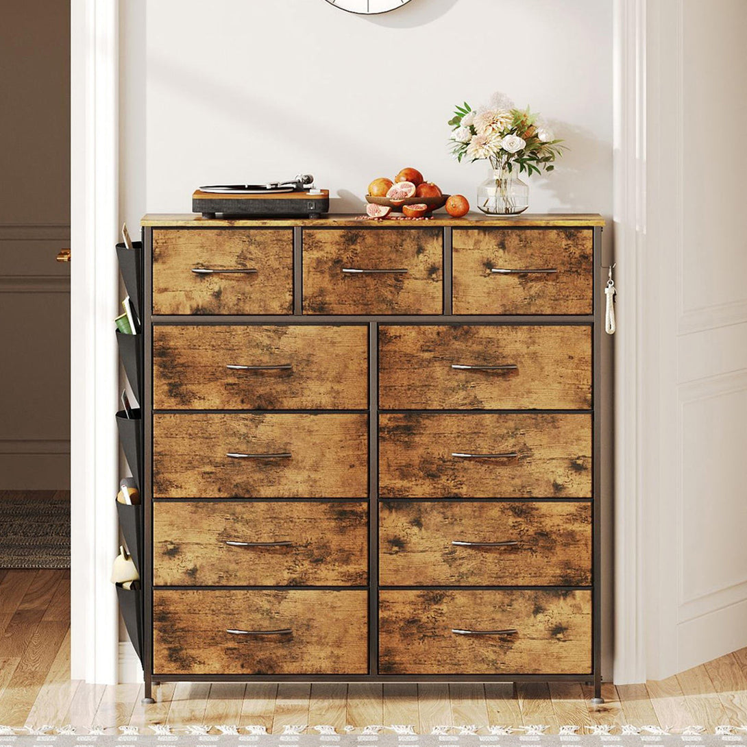 Paisley 11 Drawers Tallboy with Storage Bag - Rustic Brown