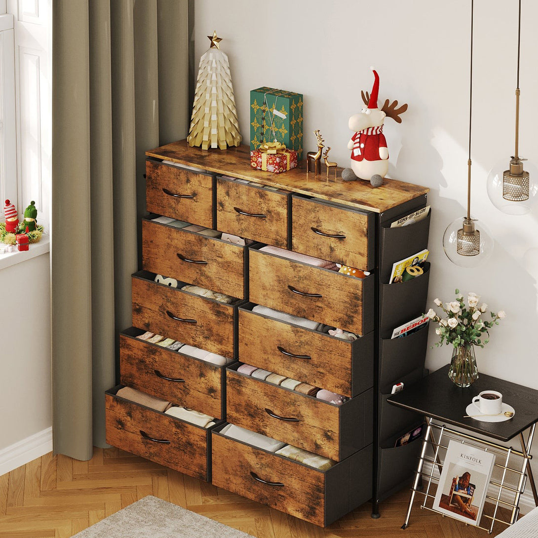 Paisley 11 Drawers Tallboy with Storage Bag - Rustic Brown