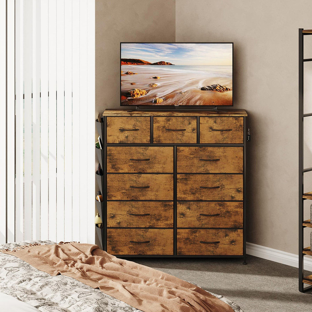 Paisley 11 Drawers Tallboy with Storage Bag - Rustic Brown