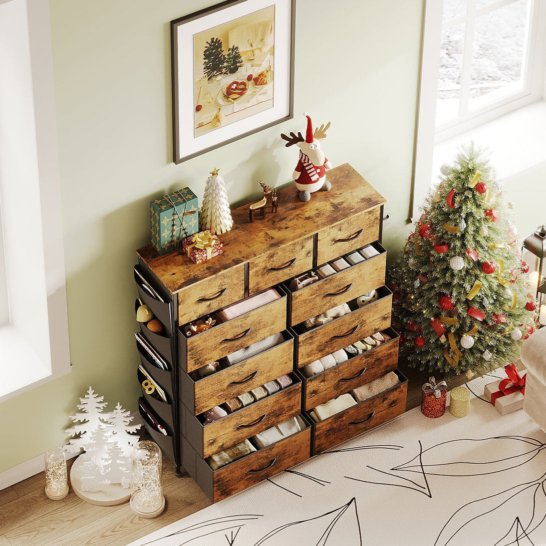 Paisley 11 Drawers Tallboy with Storage Bag - Rustic Brown