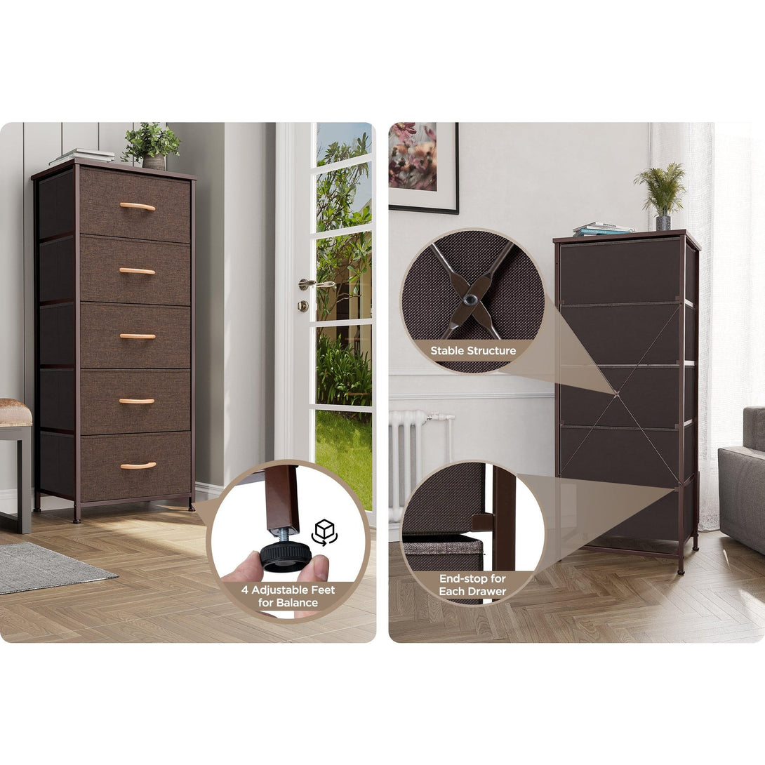 Hailey 5 Drawers Tallboy - Brown