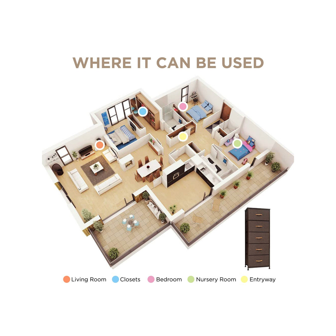 Hailey 5 Drawers Tallboy - Brown