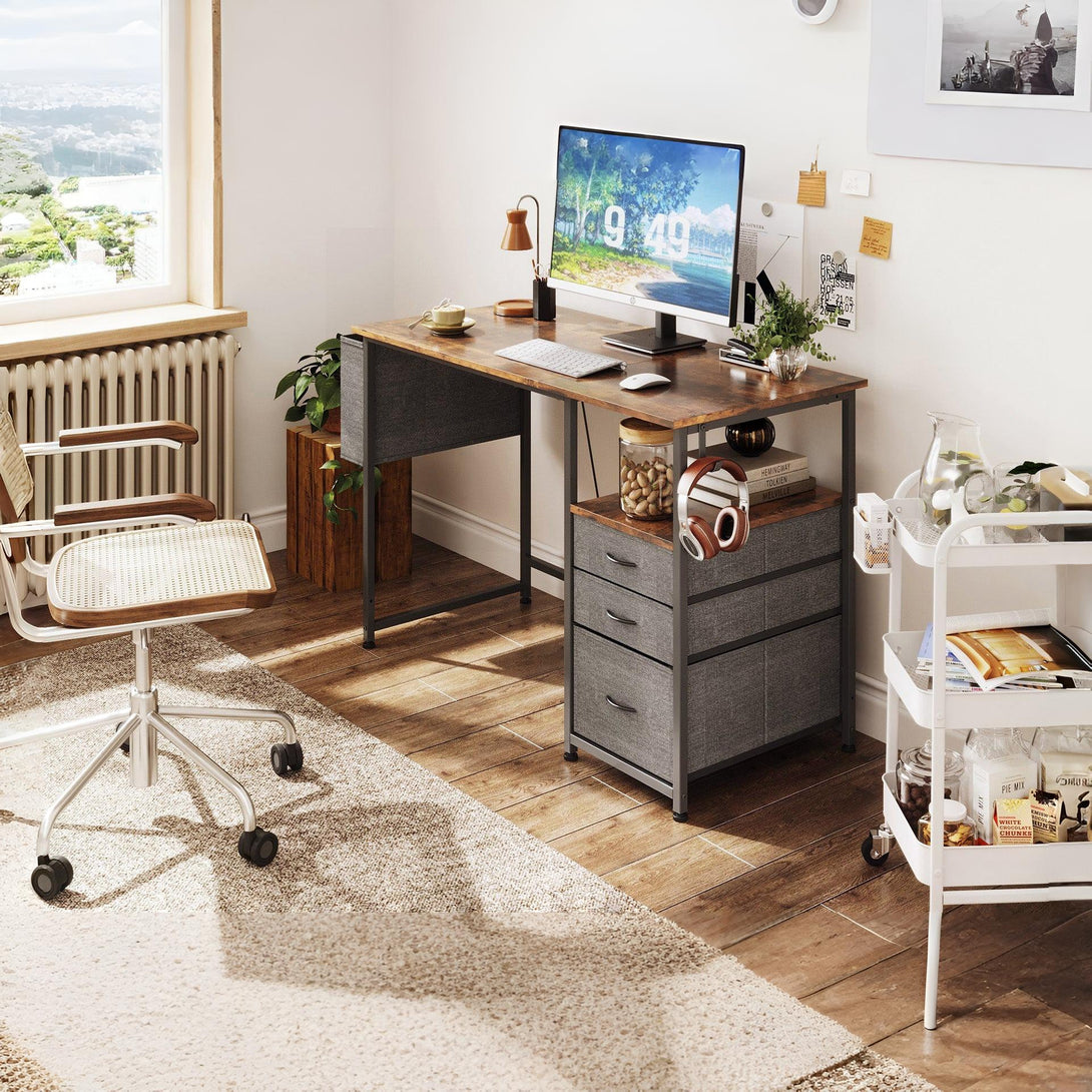 Thiago 100cm Computer Desk with 3 Drawers - Rustic Brown