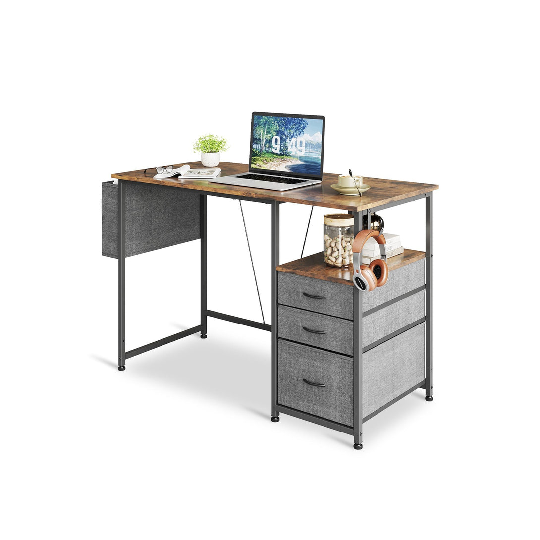 Thiago 100cm Computer Desk with 3 Drawers - Rustic Brown