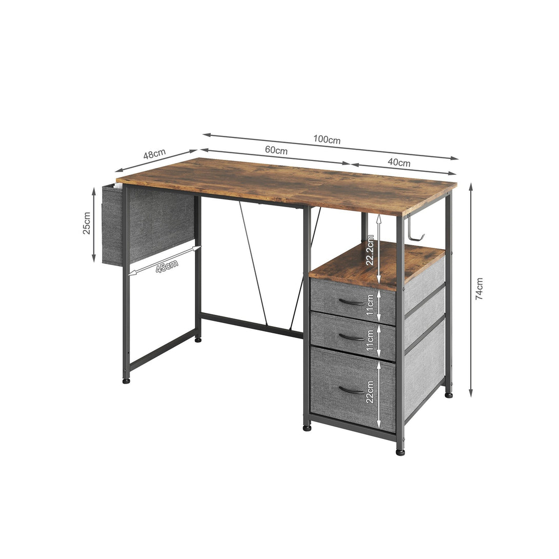 Thiago 100cm Computer Desk with 3 Drawers - Rustic Brown