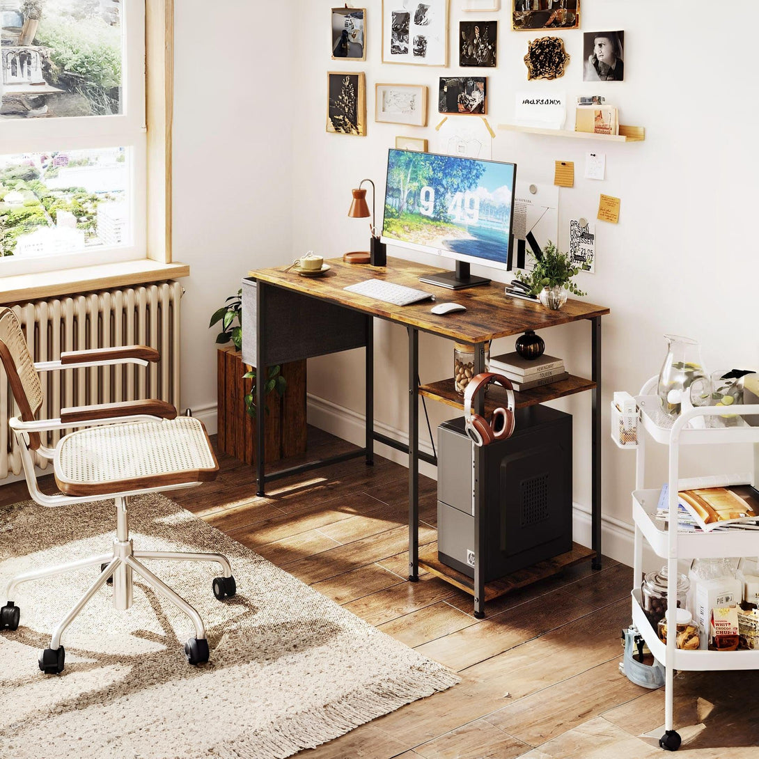 Justin 100cm Computer Desk with Storage Bag - Rustic Brown