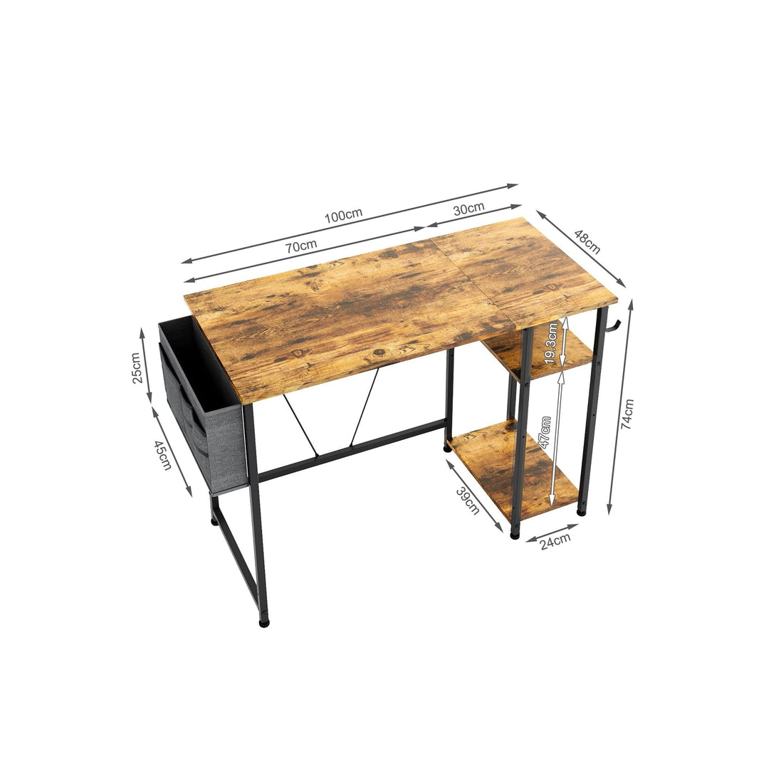 Justin 100cm Computer Desk with Storage Bag - Rustic Brown