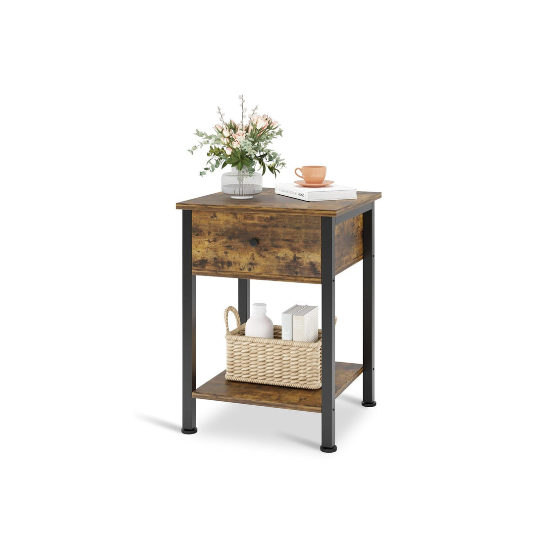 Atlas Side Table with Drawer and Storage Shelf - Rustic Brown