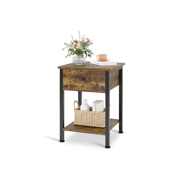 Atlas Side Table with Drawer and Storage Shelf - Rustic Brown