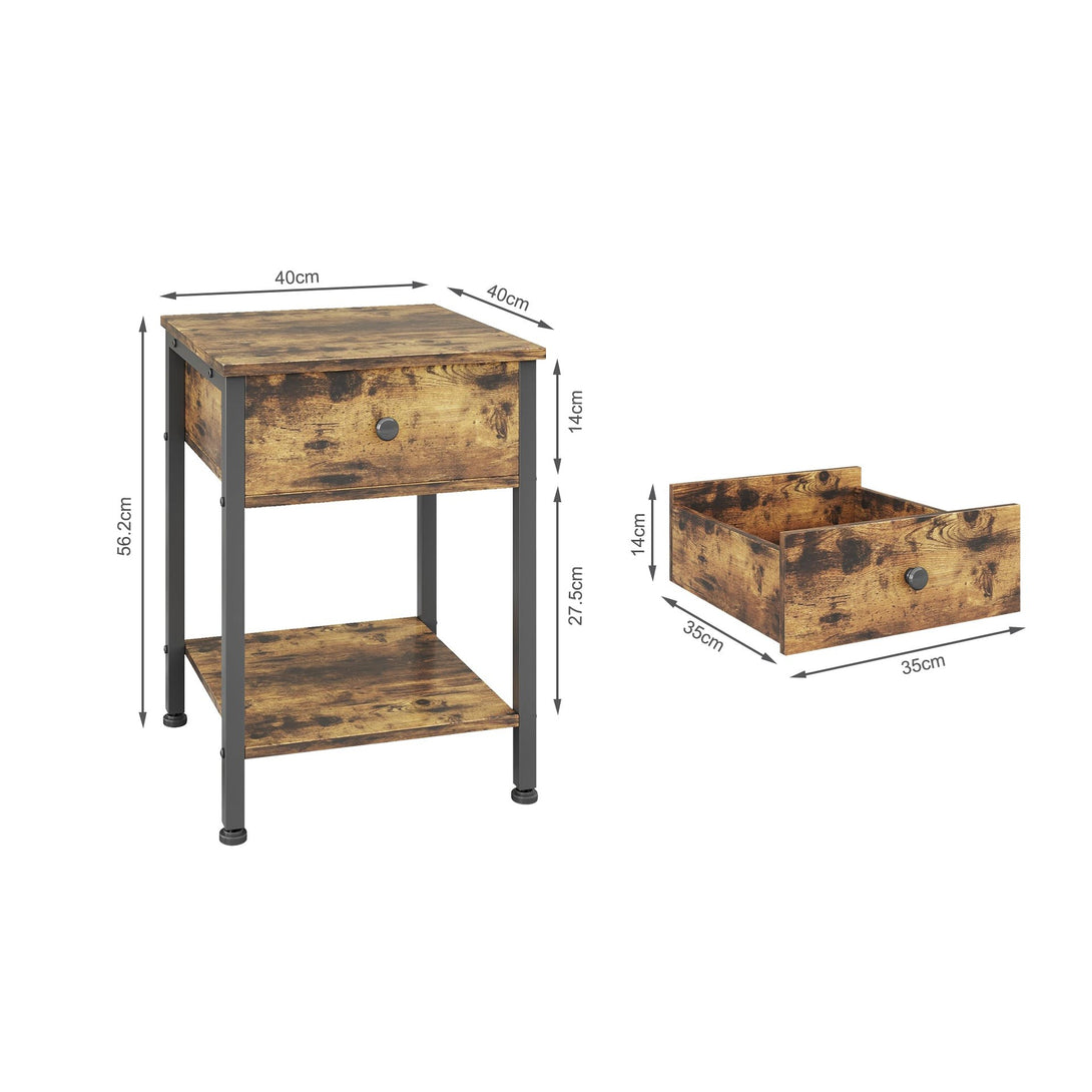 Atlas Side Table with Drawer and Storage Shelf - Rustic Brown