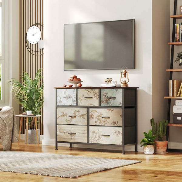 Madilyn 7 Drawers Lowboy - Rustic Brown + Mix