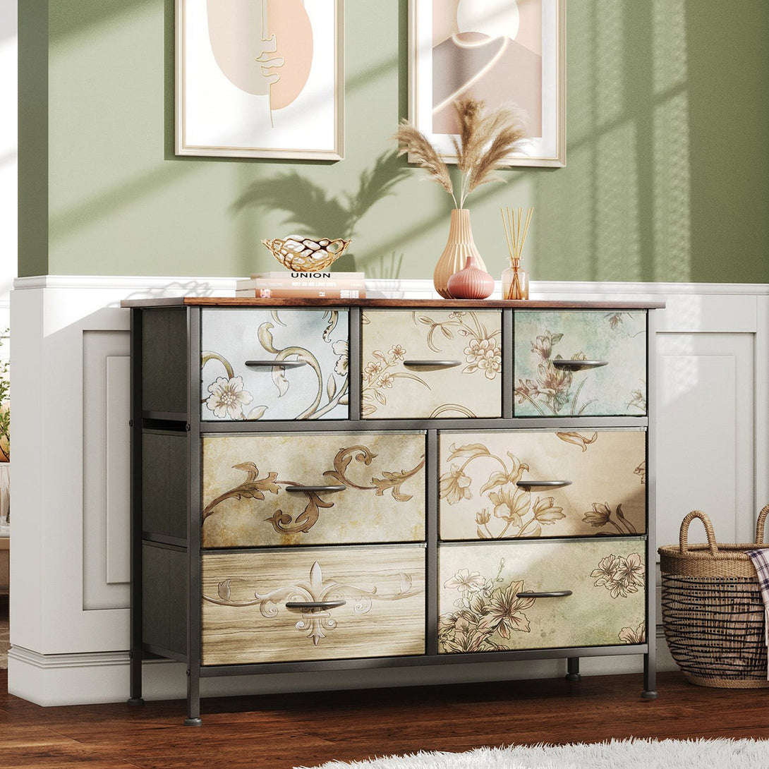 Madilyn 7 Drawers Lowboy - Rustic Brown + Mix