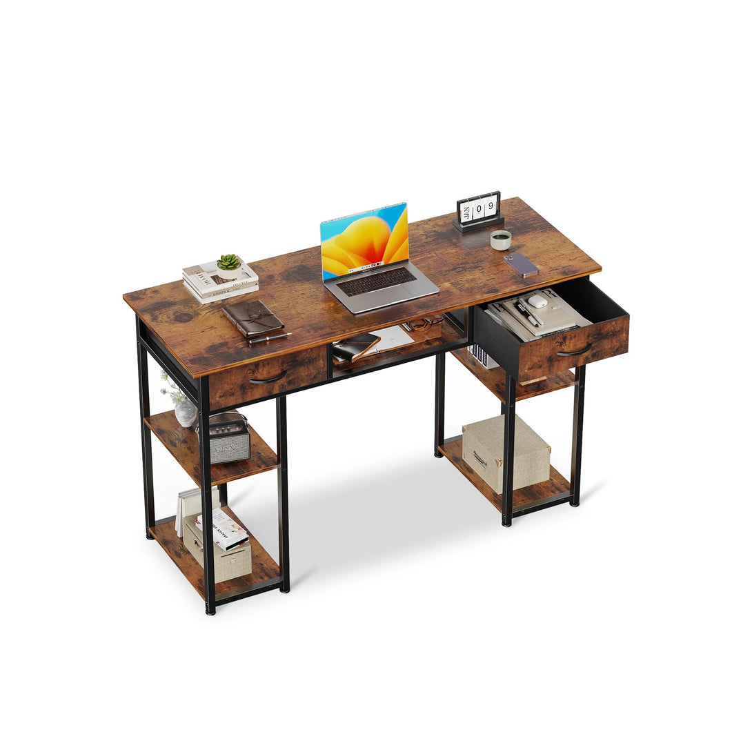 Richard 120m Computer Desk With Bookshelf - Rustic Brown