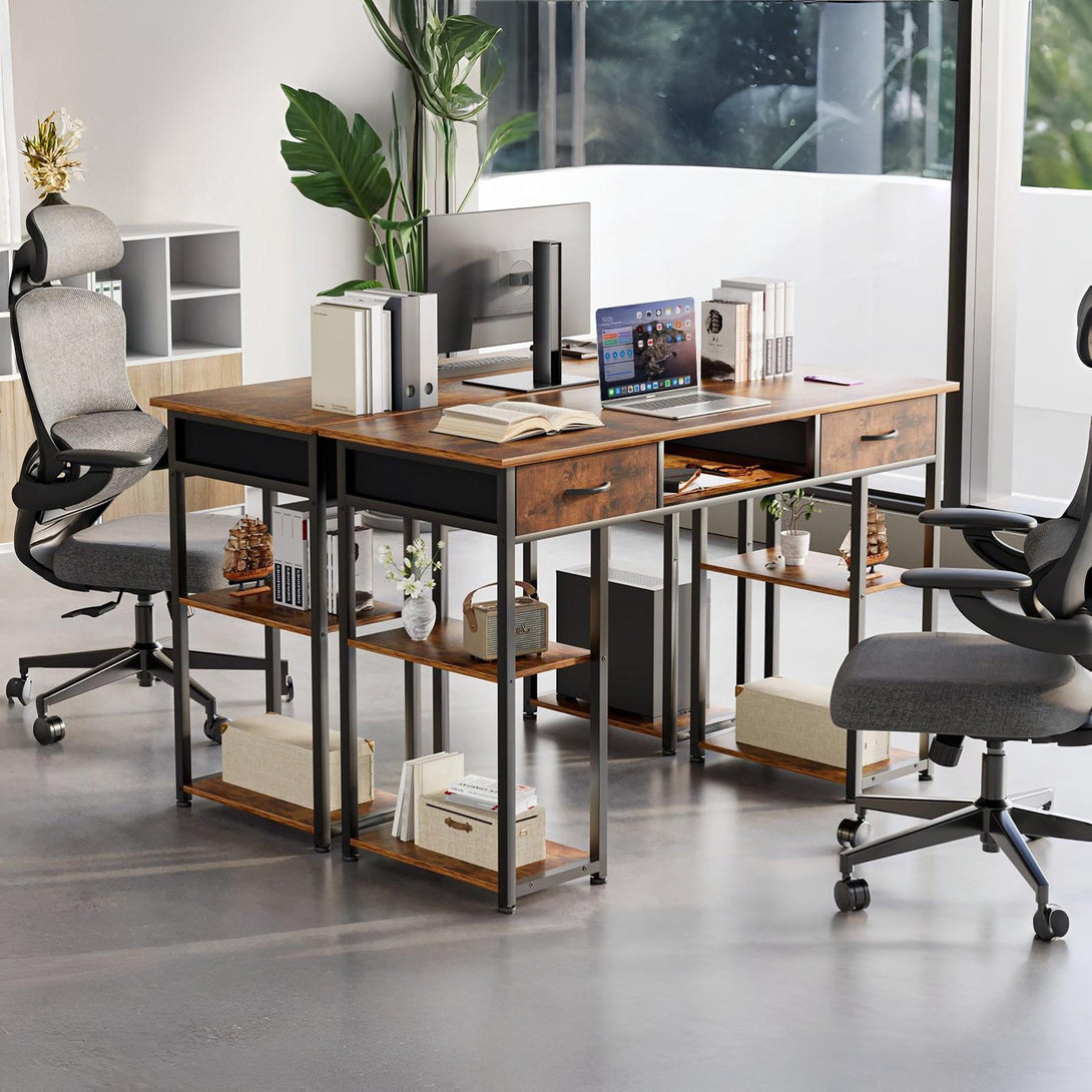 Richard 120m Computer Desk With Bookshelf - Rustic Brown